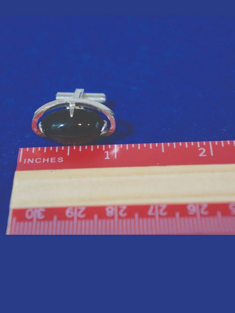 Vtg Mid Century Silvertone Wrap Around Black Onyx Glass Oval Cufflinks 1